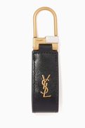 SAINT LAURENT Tiny Monogram Keyring in Smooth Leather