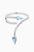 CZ by Kenneth Jay Lane Pear Wrap Ring in Rhodium-plated Brass