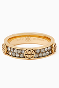 Tory Burch Miller Stud Crystal Ring in Stainless Steel