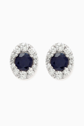 Damas Mini Diana Sapphire & Diamond Stud Earrings in 18kt White Gold