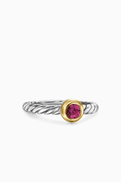 David Yurman Modern Cable Garnet Ring in Silver & 14kt Gold
