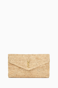 SAINT LAURENT Large Cassandre Envelope Pouch in Raffia