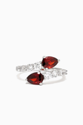 CZ by Kenneth Jay Lane Double-pear CZ Open Ring in Rhodium-plated Brass