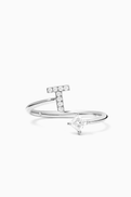 Fergus James Letter 'T' Princess Diamond Ring in 18kt White Gold