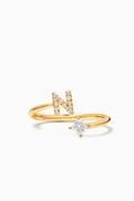 Fergus James Letter 'N' Princess Diamond Ring in 18kt Yellow Gold