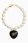 Valentino Garavani Coeur Royal Enamel & Pearl Bracelet in Gold-tone Metal