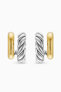 David Yurman DY Mercer Double Hoop Huggie Earrings in 18kt Gold & Silver