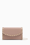 Valentino Garavani Rockstud Chain Wallet in Grainy Calfskin