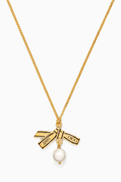 Jimmy Choo JC Ribbon Pearl Necklace in Gold-tone Brass