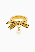 Jimmy Choo JC Ribbon Pearl Ring in Gold-tone Brass