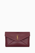 SAINT LAURENT Large Cassandre Envelope Pouch in Shiny Leather