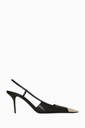 SAINT LAURENT Jeanne 75 Slingback Pumps in Glazed Leather