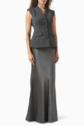 Self-Portrait Tailored Peplum Maxi Dress in Satin