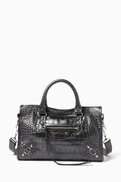 Balenciaga Small Le City Bag in Croc-embossed Leather
