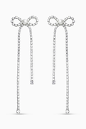 Self-Portrait Bow Crystal Droplet Earrings in Silver-plated Brass