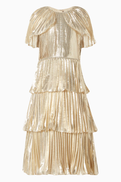 Self-Portrait Gold Metallic Tiered Dress