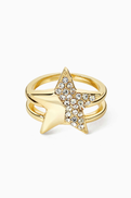Yoj Star Pave Crystal Ring in 18kt Gold-plated Metal