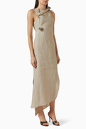 Coperni Rosette Slit Gown in Linen