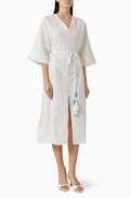 Pearl & Caviar Embroidered Belted Dress
