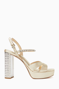 Miu Miu Crystal-embellished 110 Platform Sandals in Metallic Leather