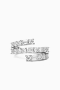 CZ by Kenneth Jay Lane Emerald & Round CZ Wrap Ring in Rhodium-plated Brass