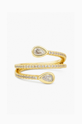 CZ by Kenneth Jay Lane Bezel & Pear CZ Wrap Ring in Rhodium-plated Brass