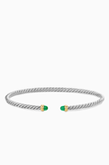 David Yurman Micro Cable Flex Emerald Bracelet in Sterling Silver