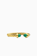 David Yurman Micro Cablespira Emerald Flex Open Ring in 18kt Yellow Gold