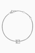 David Yurman Petite Initial Letter 'E' Diamond Chain Bracelet in Sterling Silver