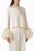 LAPOINTE Feather-cuff Top in Satin