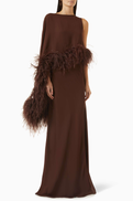 LAPOINTE Asymmetric Feather-trim Gown in Georgette