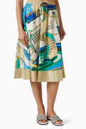 Tory Burch Printed Midi Skirt in Nylon Satin