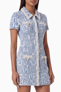 Self-Portrait Collared Mini Dress in Textured Denim
