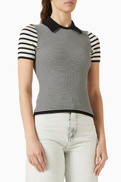 SANDRO Striped Textured Polo T-shirt in Knit