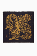 SAINT LAURENT Cassandre Leopard Square Scarf in Wool-twill