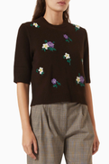 Maje Floral-embroidered Sweater in Wool Blend