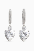 Self-Portrait Heart Crystal Drop Earrings in Platinum-plated Brass