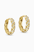 David Yurman Petite Pave Diamond Hoop Earrings in 18kt Yellow Gold