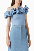 Onori Seraphine Off-shoulder Bodysuit in Denim