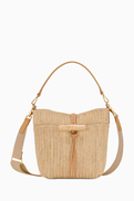 Longchamp Mini Le Roseau Bucket Bag in Raffia Canvas