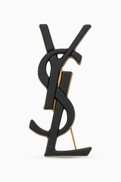 SAINT LAURENT Cassandre Brooch in Leather